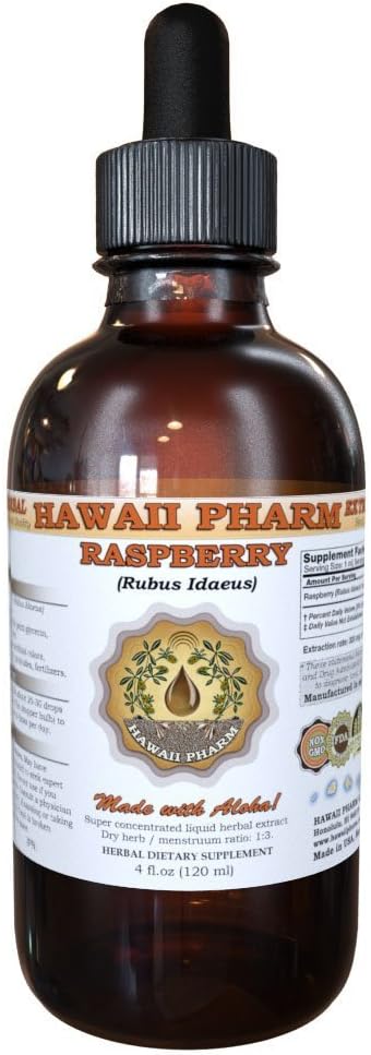 Hawaii Pharm Extracto líquido de frambuesa, tintura orgánica de frambuesa (Rubus idaeus), suplemento herbario, fabricado en EE. UU., 4 onzas líquidas