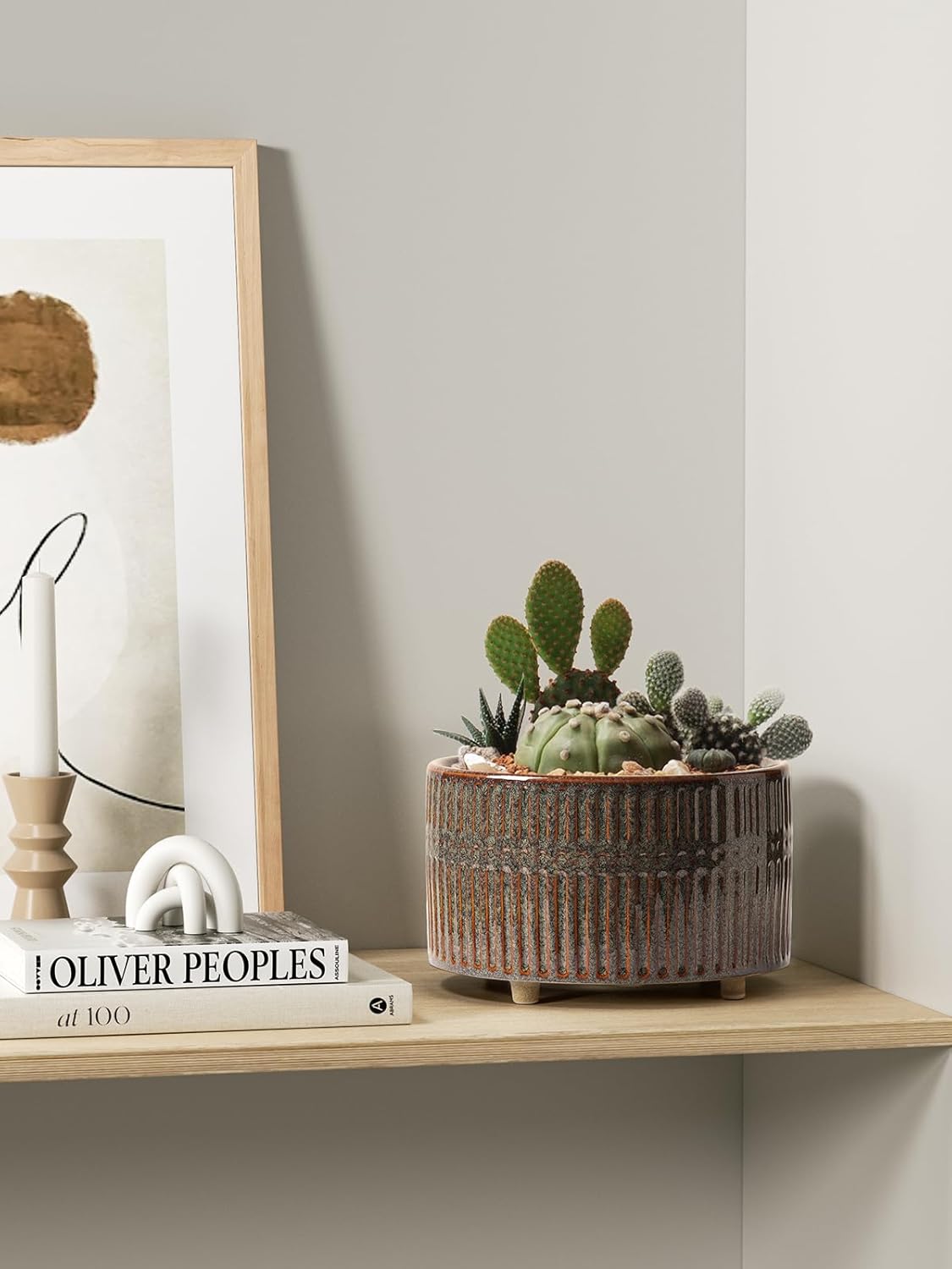 LE TAUCI Macetas para suculentas, maceta de cerámica de interior de 6.5 + 8 pulgadas con orificio de drenaje, moderna maceta decorativa redonda,