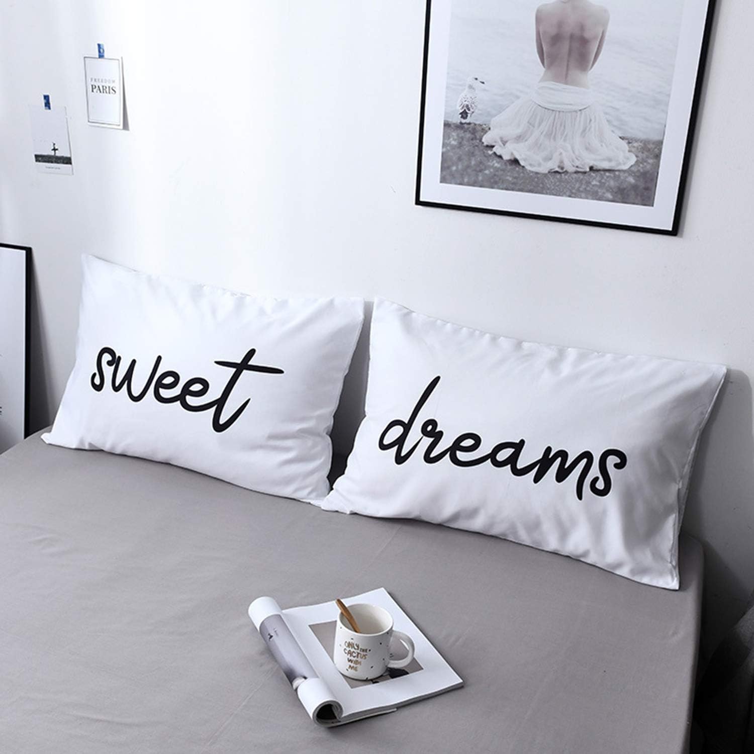 Slumber Dream Juego de 2 fundas de almohada blancas con diseño de corazón para amantes y novias, paquete de 2 fundas de almohada tipo sobre de 20 x