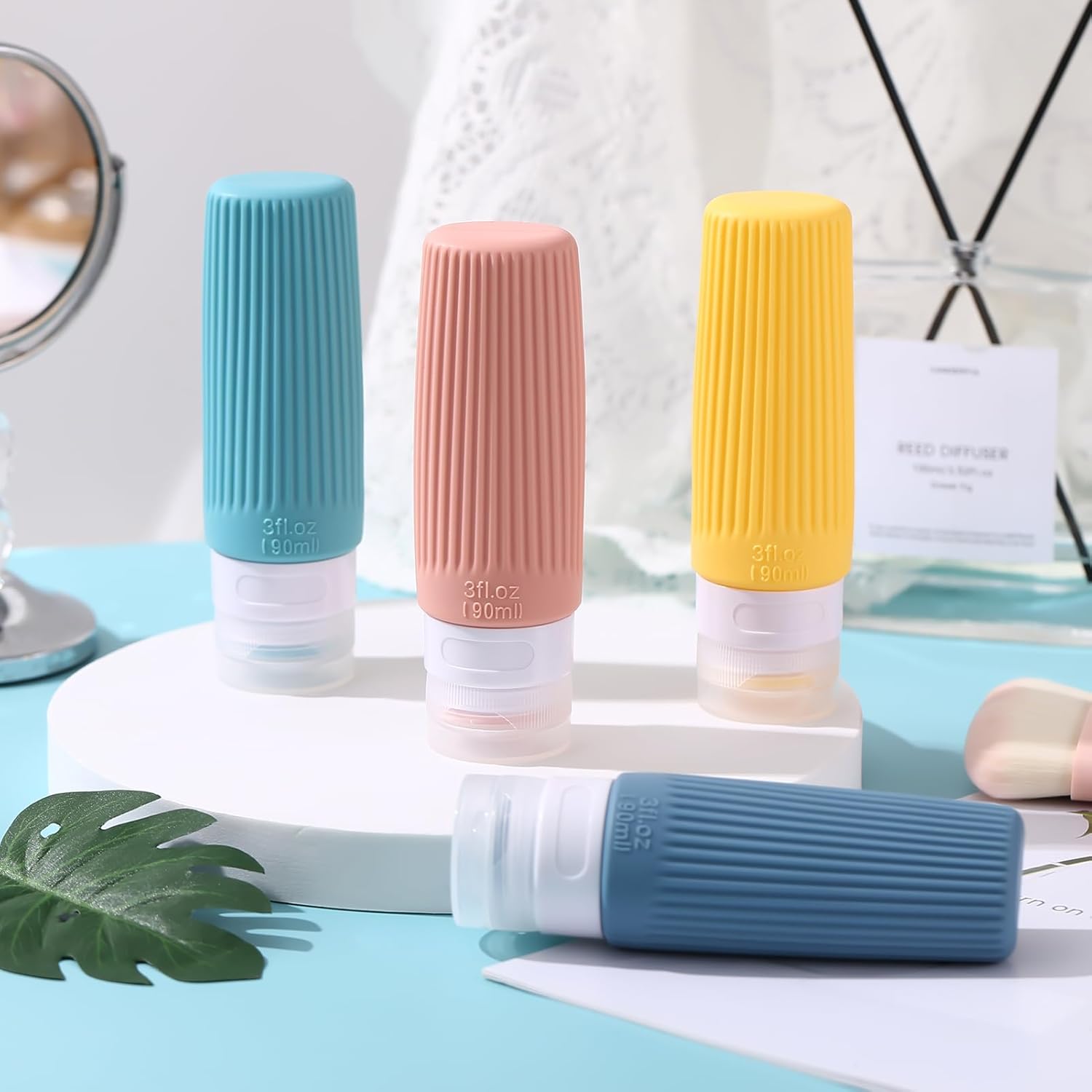 Botellas de viaje de silicona para artículos de tocador, botellas de viaje recargables portátiles de 3 onzas aprobadas por la Tsa, a prueba de