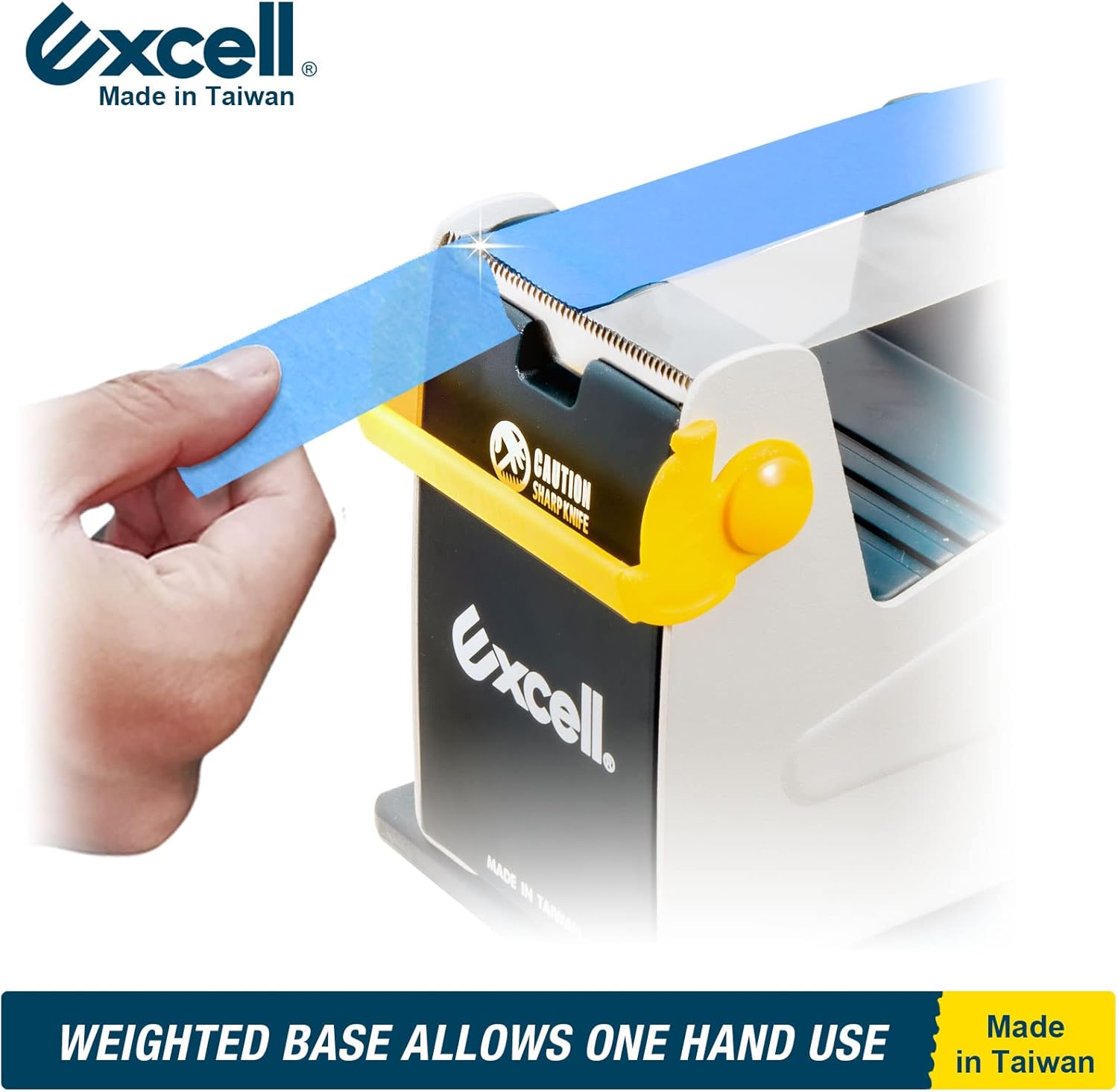 Excell Dispensador de cinta de escritorio de acero resistente (2 pulgadas de ancho) con cubierta de hoja de seguridad, dispensador superior de