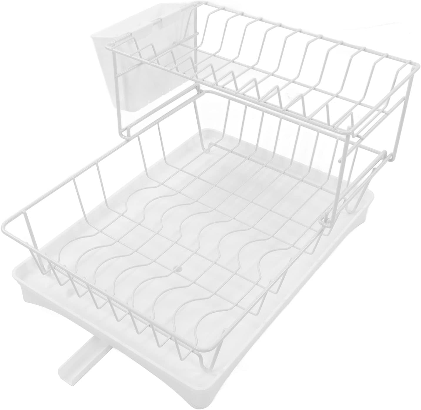 Escurridor de platos para encimera de cocina, 2 niveles con soporte para tazas, escurridor de platos con escurridor, soporte para utensilios de gran