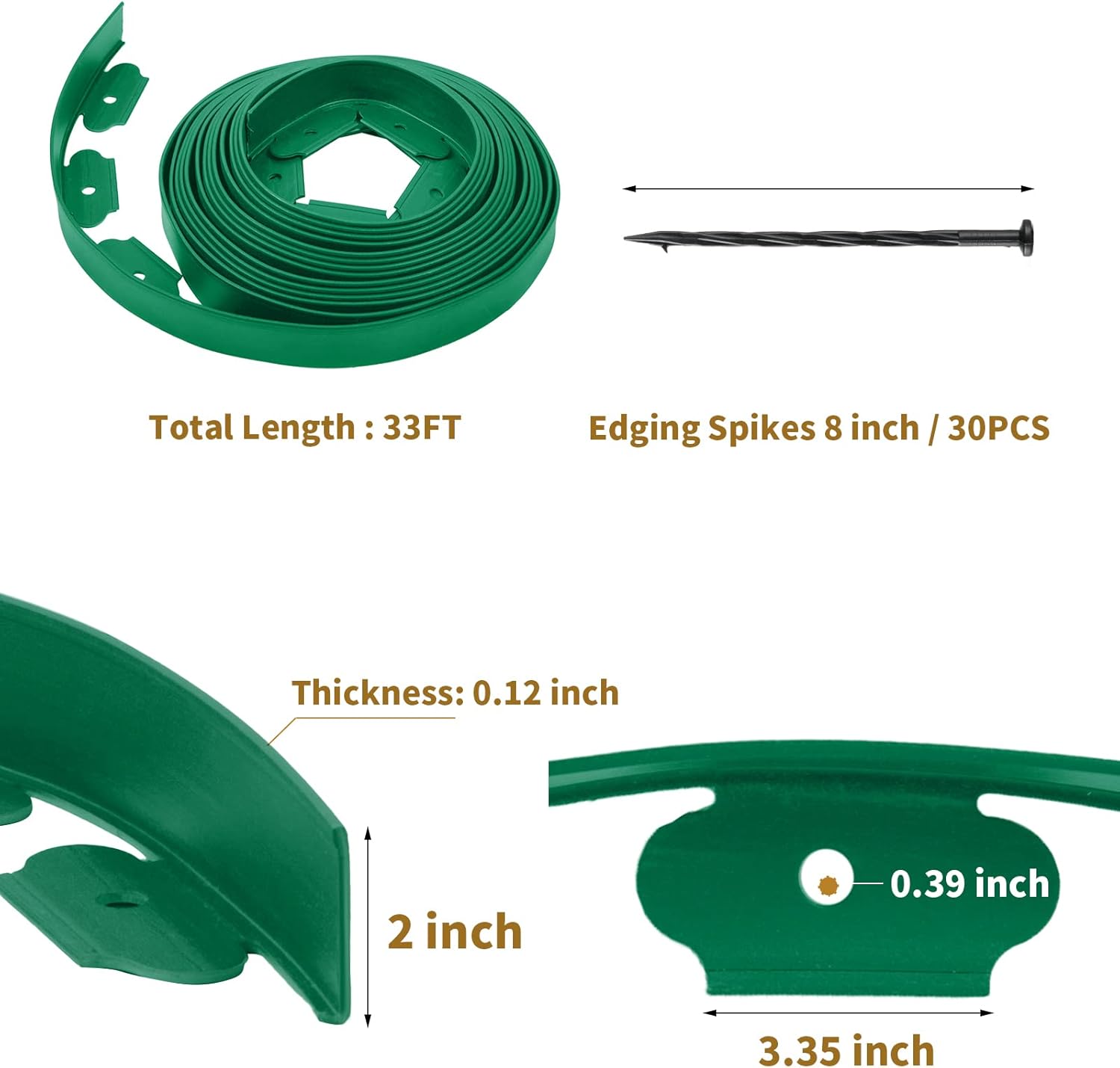 KoKoWill Kit de bordes de paisaje sin excavación, borde de jardín de 33 pies de longitud con 30 picos para paisajismo, césped, jardines de flores,