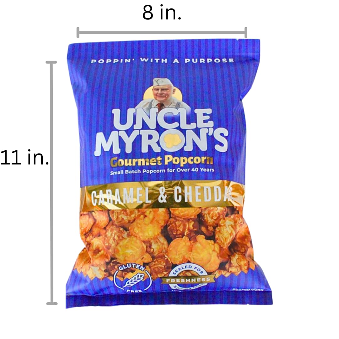 Uncle Myron’s Mezcla de palomitas de maíz, 11.0 onzas, palomitas gourmet de queso y caramelo, sin gluten, aperitivos dulces y salados, mezcla de