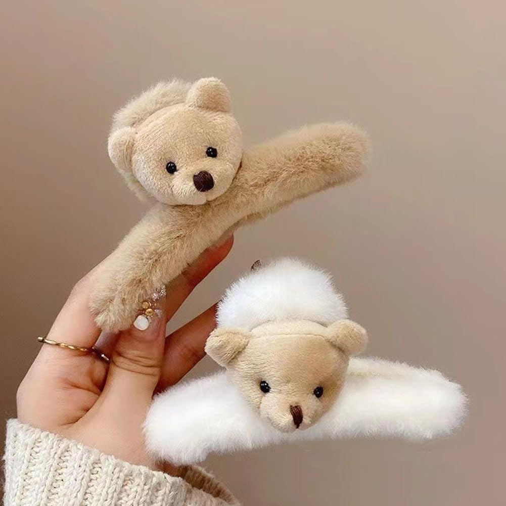 4 pinzas grandes y esponjosas para el pelo de oso de felpa, pinzas de mandíbula gruesas y largas, accesorios para el cabello para mujeres y niñas