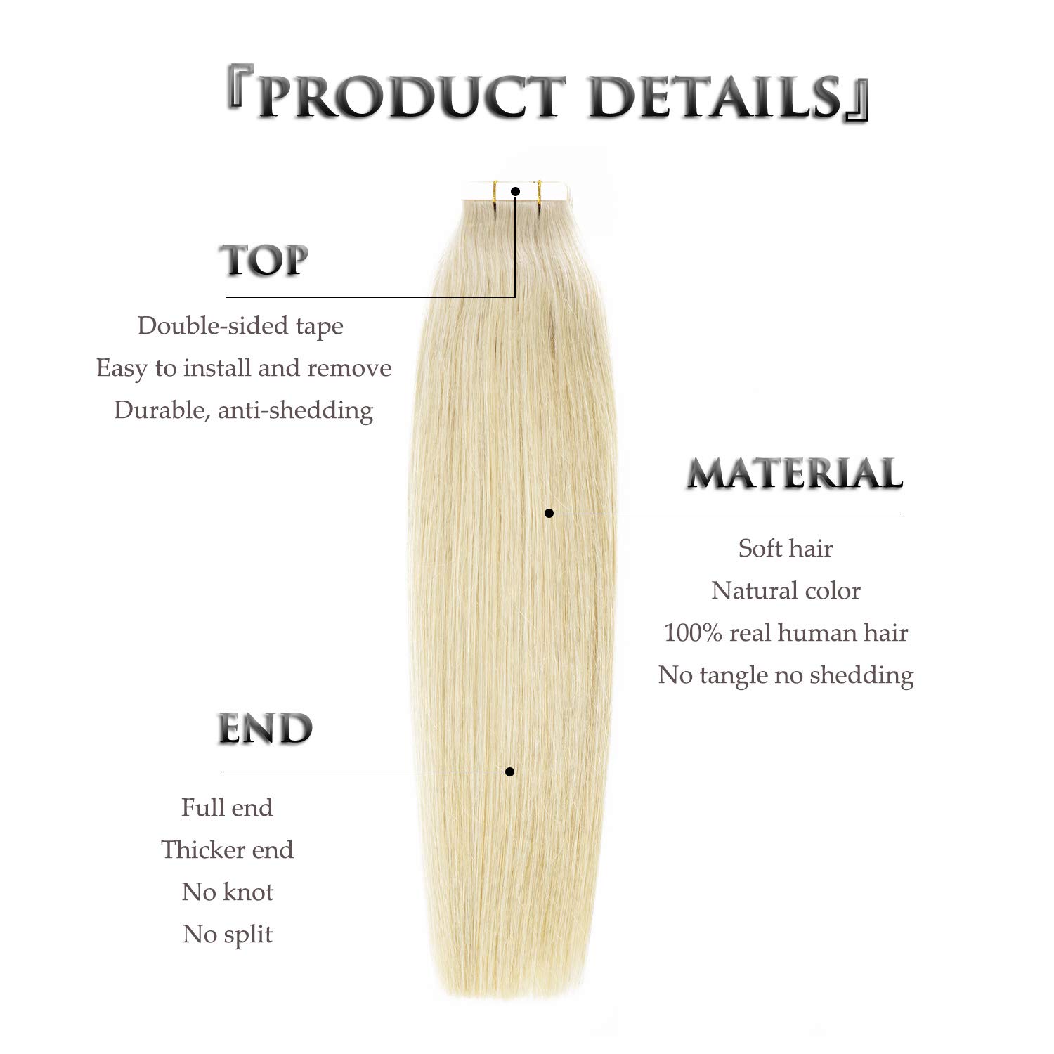 Anrosa Extensiones de cabello humano de 20 pulgadas con cinta adhesiva de alta calidad, cabello sedoso natural, 20 unidades, 1.76 onzas, extensiones