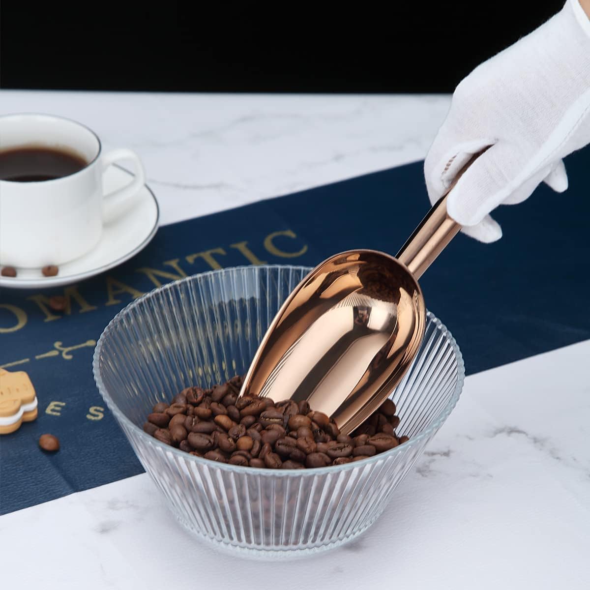 Berglander Cuchara de hielo de acero inoxidable oro rosa de 6 onzas, cuchara de hielo de metal chapado en cobre de titanio para máquina de hielo,