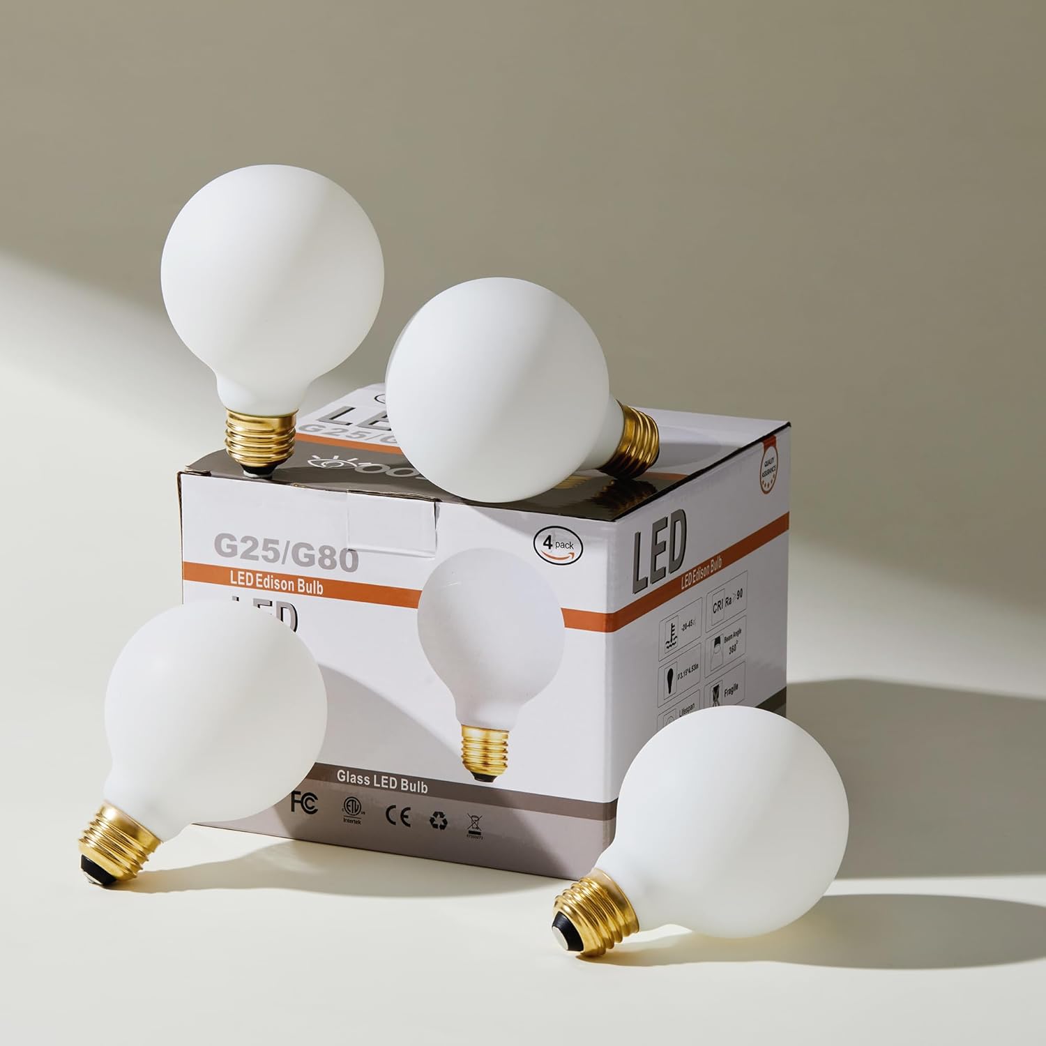 Leools Bombilla LED G25G80 regulable sin parpadeo blanco mate 6 W blanco suave 3000 K CRI95 600 LM, equivalente a 60 W, bombilla LED Edison Globe