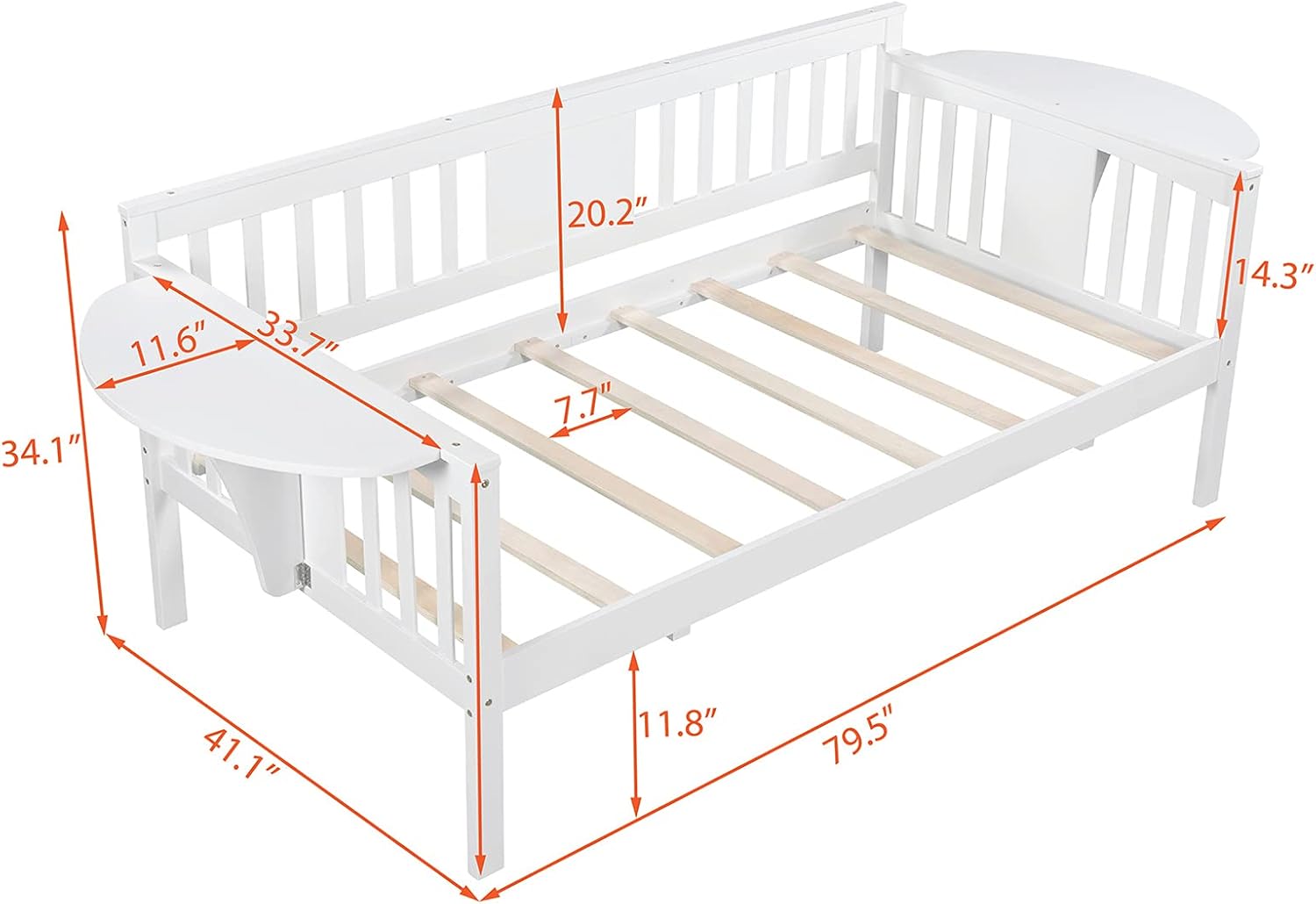 Sofá cama individual, marco de cama de madera para niños y adultos, sofá cama tamaño individual para dormitorio, sala de estar, color blanco
