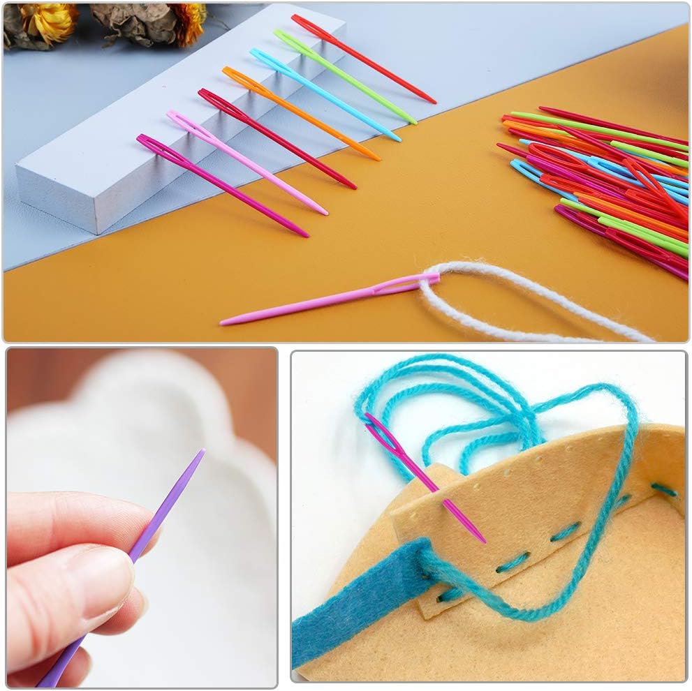50 agujas de coser coloridas de plástico para ojos grandes, agujas de hilo de 2.75 pulgadas, agujas de tejer de plástico, agujas de bordar, agujas