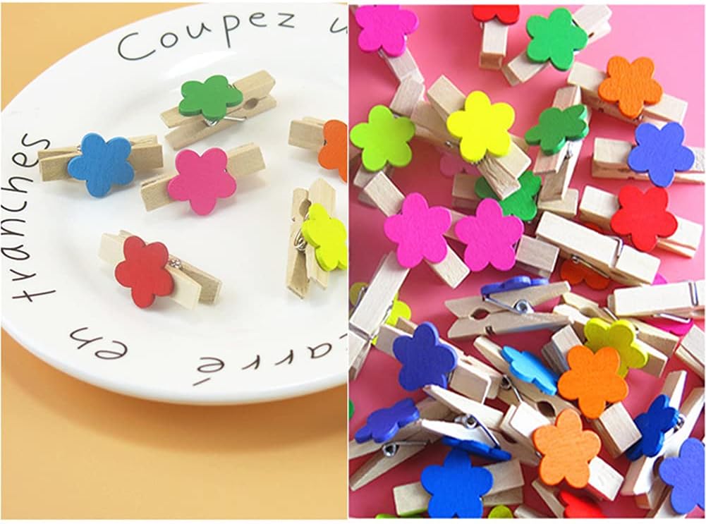 Pinzas para fotos, pinzas de papel, pinzas para colgar flores de primavera, pinzas para la ropa, mini ropa de lavandería de madera natural, 50