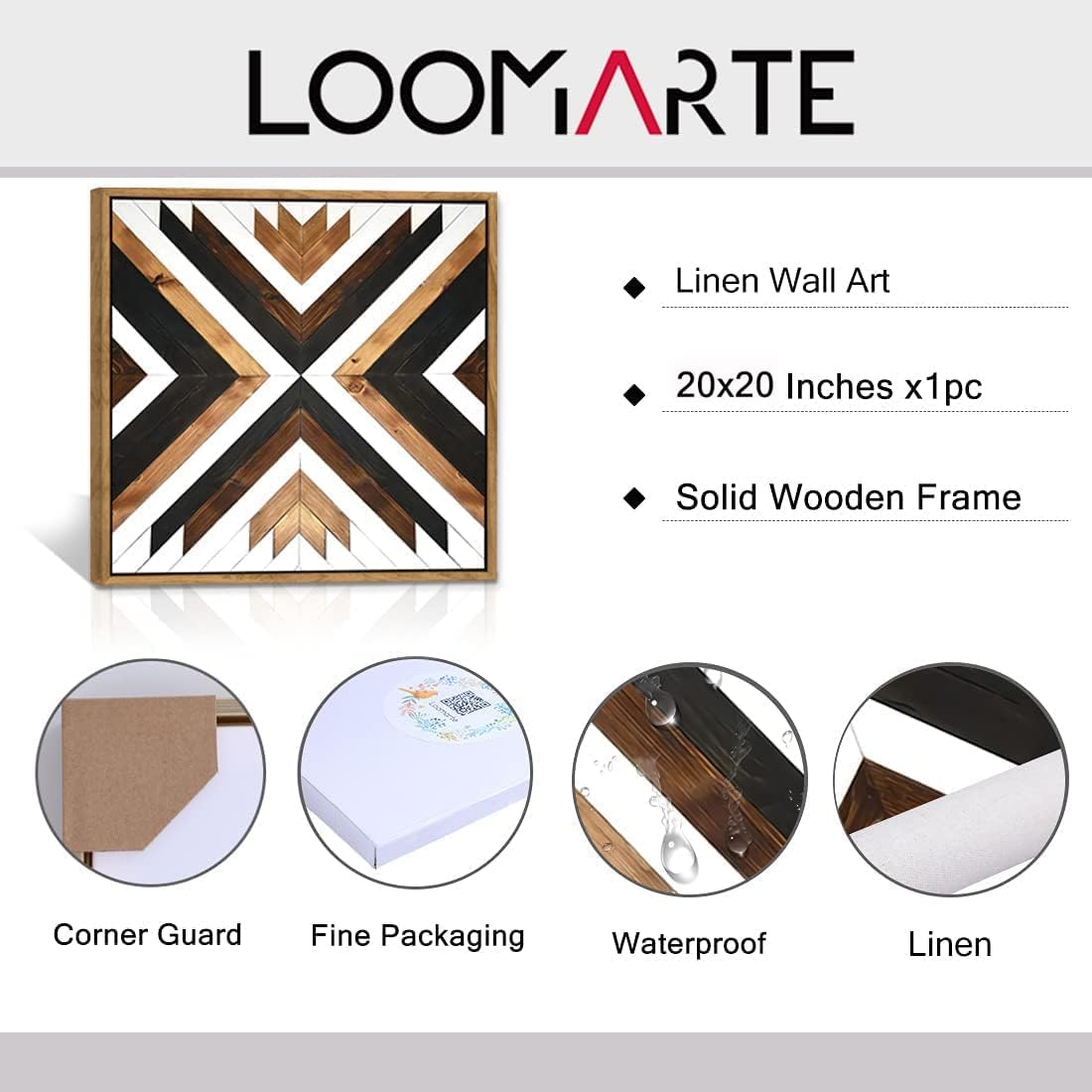 Loomarte Lienzo decorativo para pared, diseño abstracto, rústico, negro, blanco y marrón, paneles de madera, pintura retro vintage, impresión de