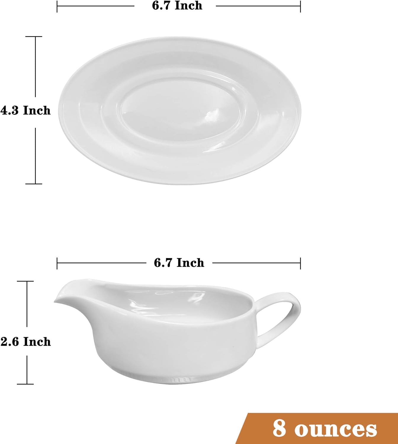Salsa de cerámica con bandeja, apta para microondas y lavavajillas, color blanco (8 onzas)