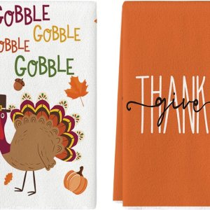 Artoid Mode Juego de 2 toallas de cocina con diseño de calabaza y pavo Gobble de Acción de Gracias, 18 x 26 pulgadas Artoid Mode Juego de 2 toallas de cocina con diseño de calabaza y pavo Gobble de Acción de Gracias, 18 x 26 pulgadas