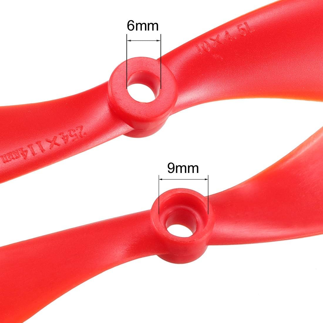 uxcell Hélices RC CW CCW 1045 10×4.5 pulgadas, 2 paletas de ala fija para avión, nailon rojo, 4 pares con anillos adaptadores