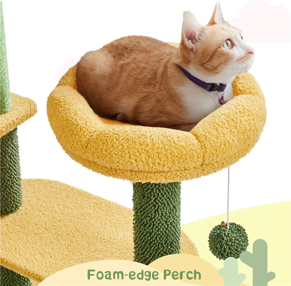 Yaheetech Árbol de cactus para gatos, torre para gatos con temática de oasis de 68.5 pulgadas de alto para gatos de interior, casa de juegos