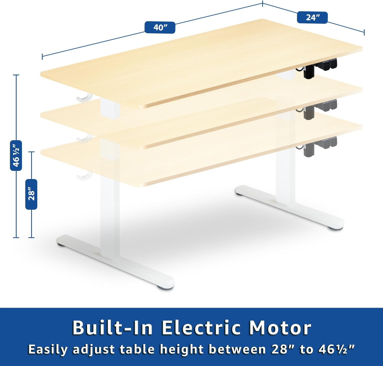 Our Modern Space Escritorio eléctrico de pie de 40 pulgadas de altura ajustable  Mesa rectangular grande para la oficina en casa mejorada para la