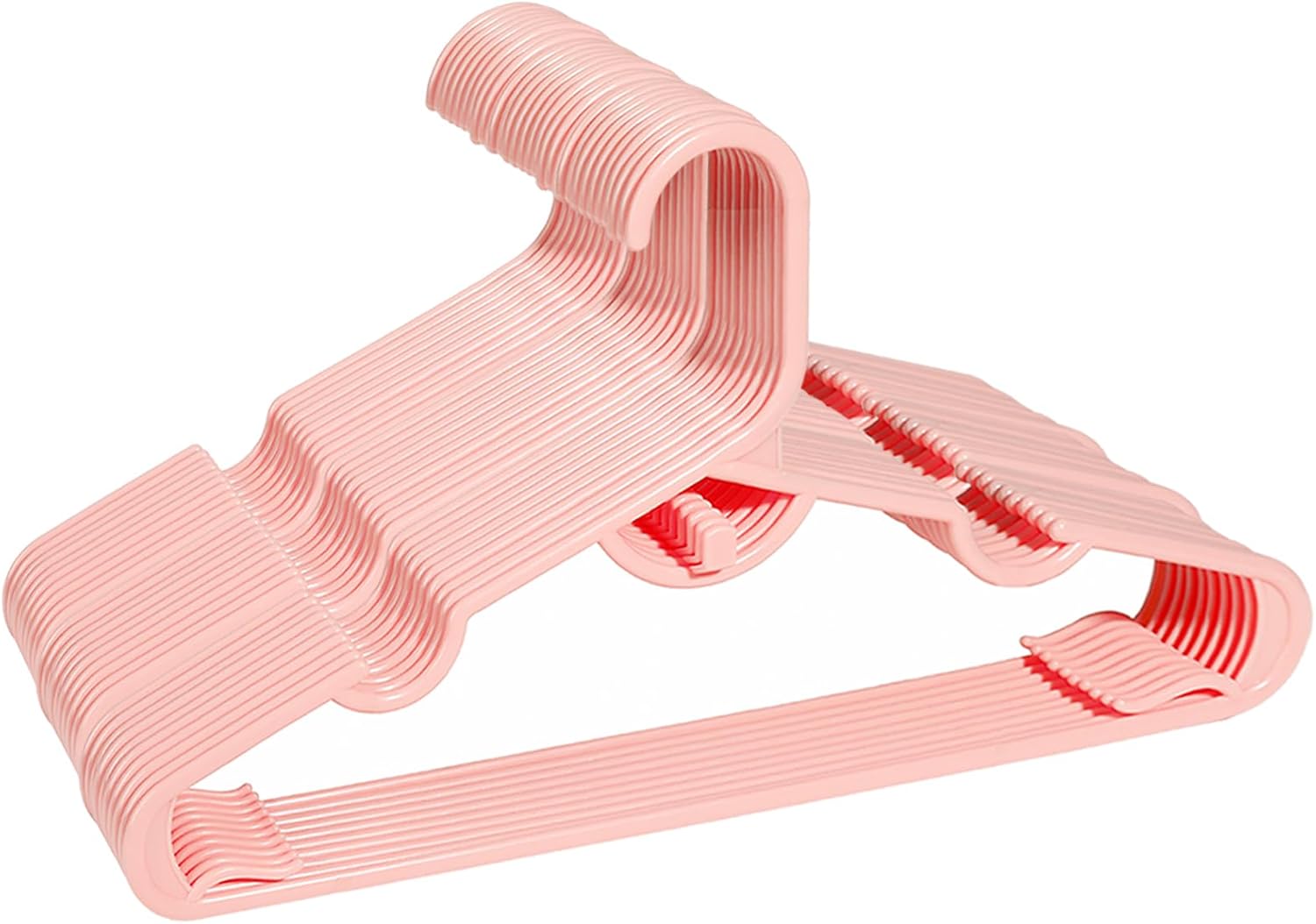 Paquete de 30 perchas de plástico rosa, apilables, ahorran espacio, perchas resistentes y duraderas para camisas, pantalones, abrigos, vestidos,