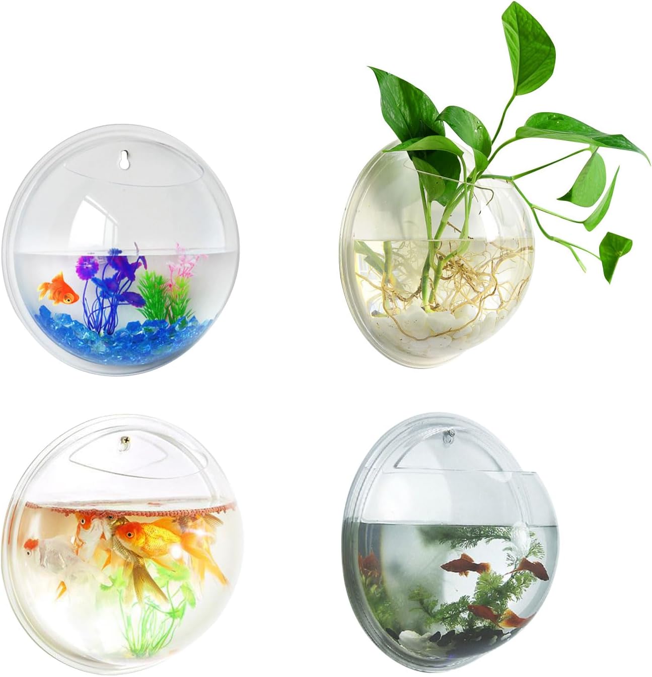 Wnvivi 2 cuencos de pecera para pecera, pared de burbujas para el hogar, necesidades diarias, maceta de flores para acuario, betta, jarrón de