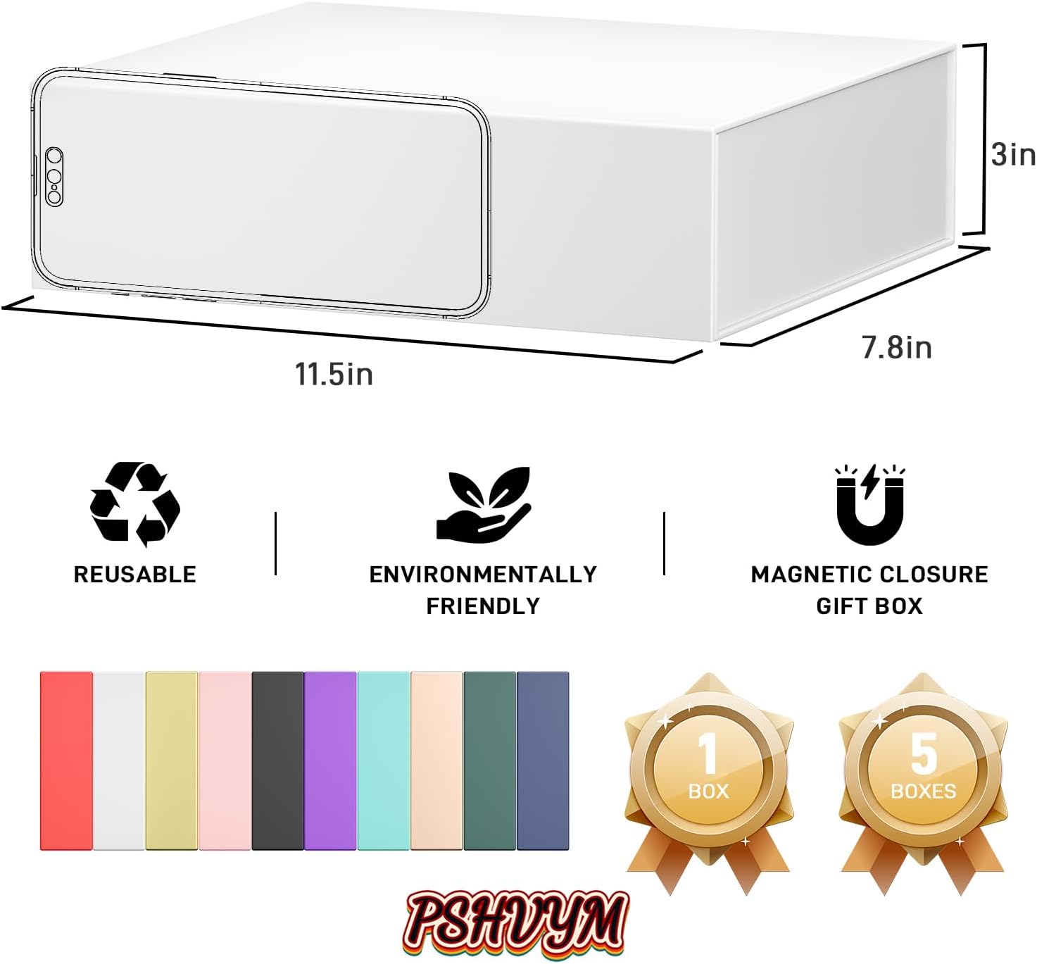 PSHVYM Cajas de regalo con tapas, 11.5 x 7.8 x 3 pulgadas, caja de regalo blanca para regalos, cierre magnético para camisetas, guantes, bufandas,