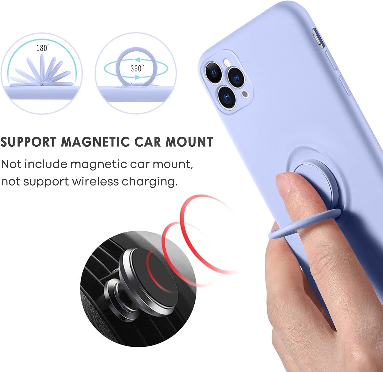 Funda para iPhone 11 Pro Max, funda de teléfono iPhone 11 ProMax, silicona delgada de goma suave a prueba de golpes, soporte de anillo de 360,