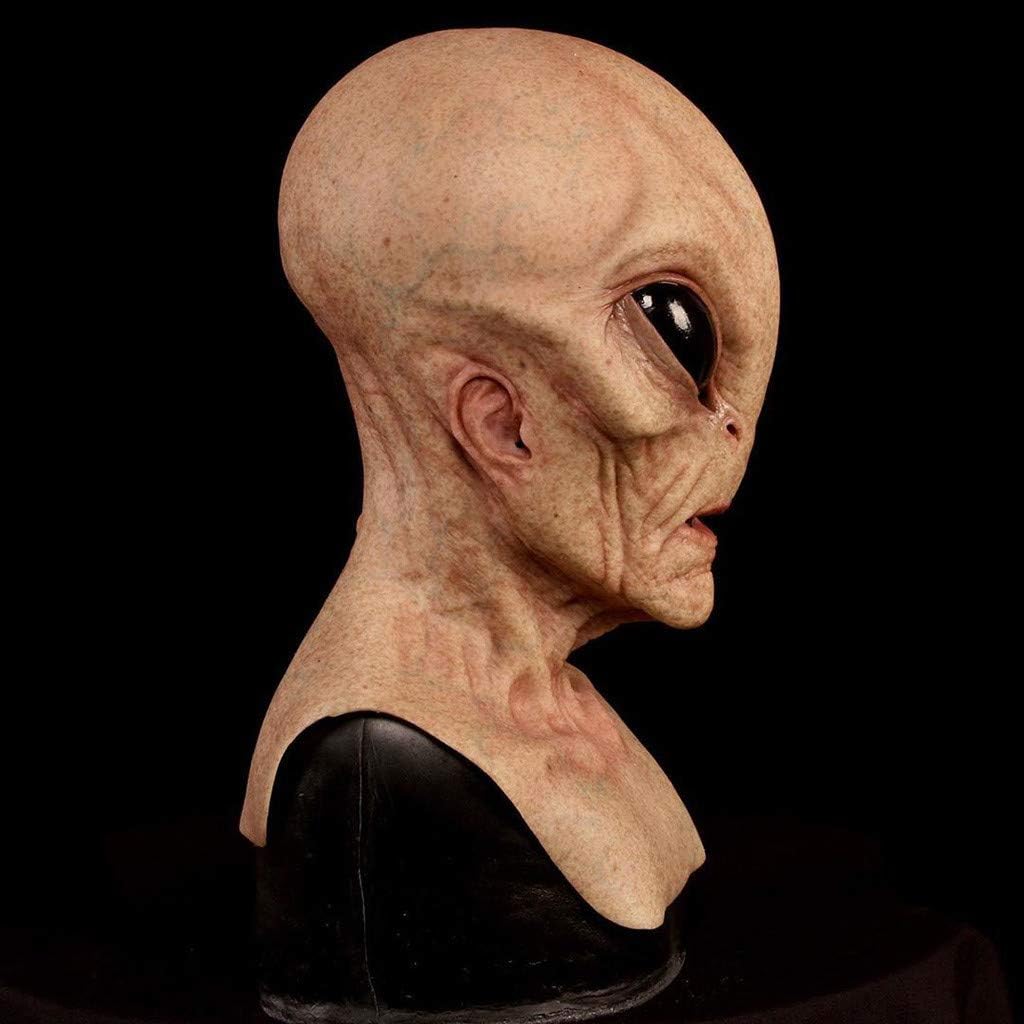 Máscara de alienígena ET Dress Up de látex de cabeza completa, máscara de terror aterrador, disfraz extraterrestre para Halloween, carnaval, fiesta