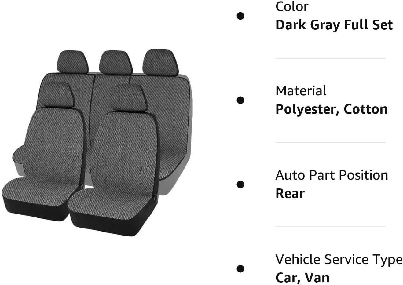 Road Comforts Juego completo de fundas de asiento de automóvil, fundas de asiento delantero y trasero dividido para automóvil, protectores