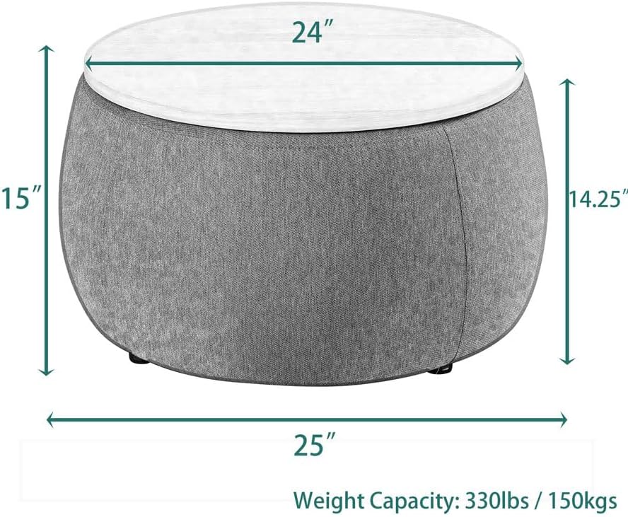 Morden Fort Otomana redonda con almacenamiento para sala de estar, mesa de centro otomana de 26 pulgadas con almacenamiento con cubierta de madera,