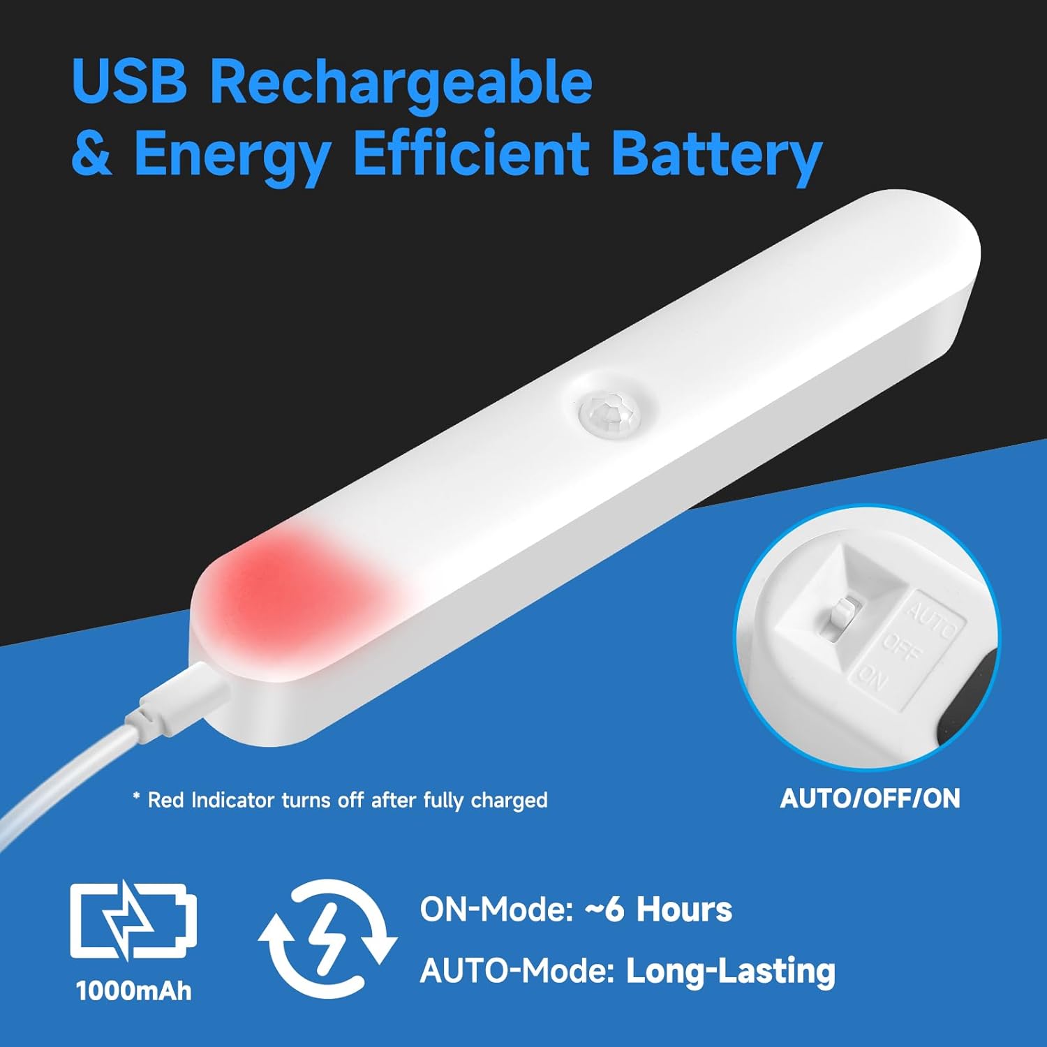 Okerich Luces LED recargables mejoradas con sensor de movimiento inalámbricas, luces de armario de larga duración con sensor de movimiento, luz con