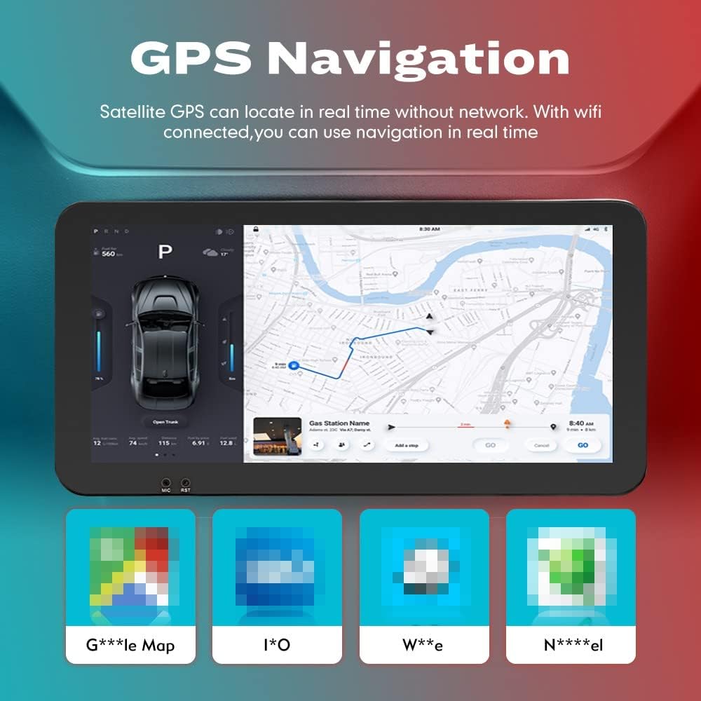 Kunfine Coche CarPlay Android Navegación Automática Estéreo GPS Radio Reverse Cámara Pantalla 10.33 “QLED Pantalla Táctil Headunit Tablet Pad Media