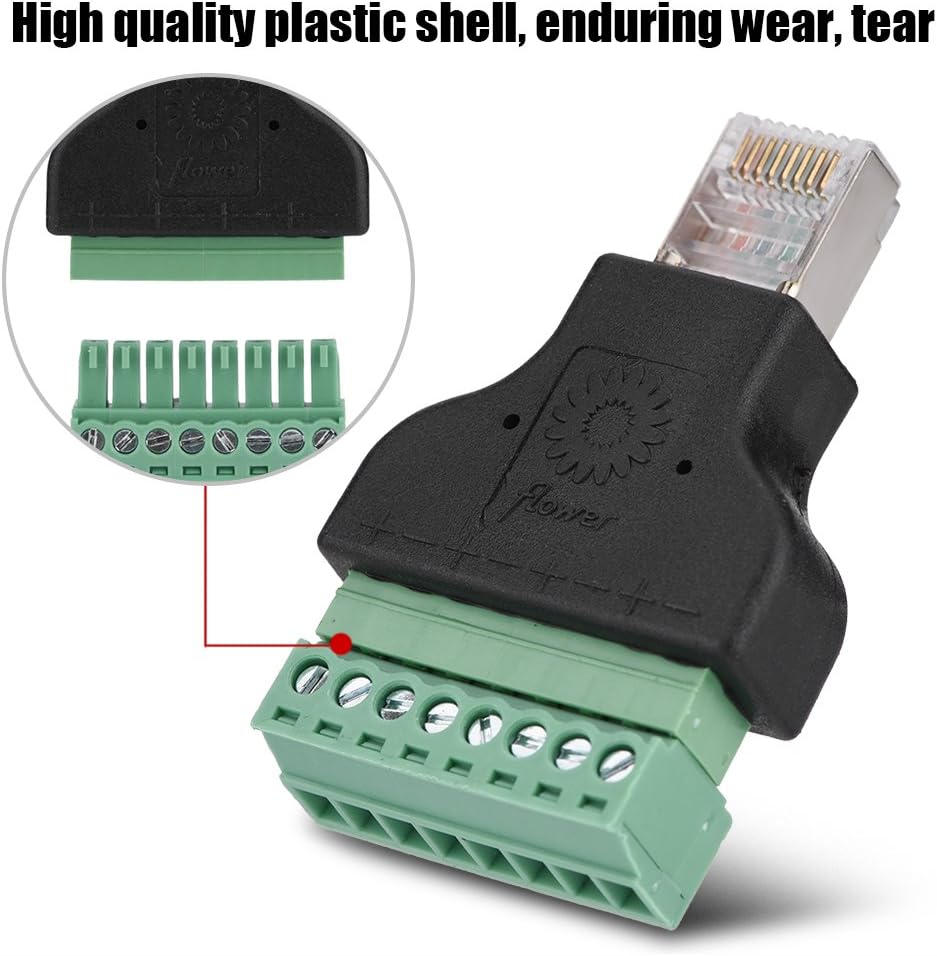 Adaptador de terminal de tornillo, conector Ethernet DVR, conector RJ45 macho a conector de terminal de tornillo de 8 pines de repuesto (paquete de