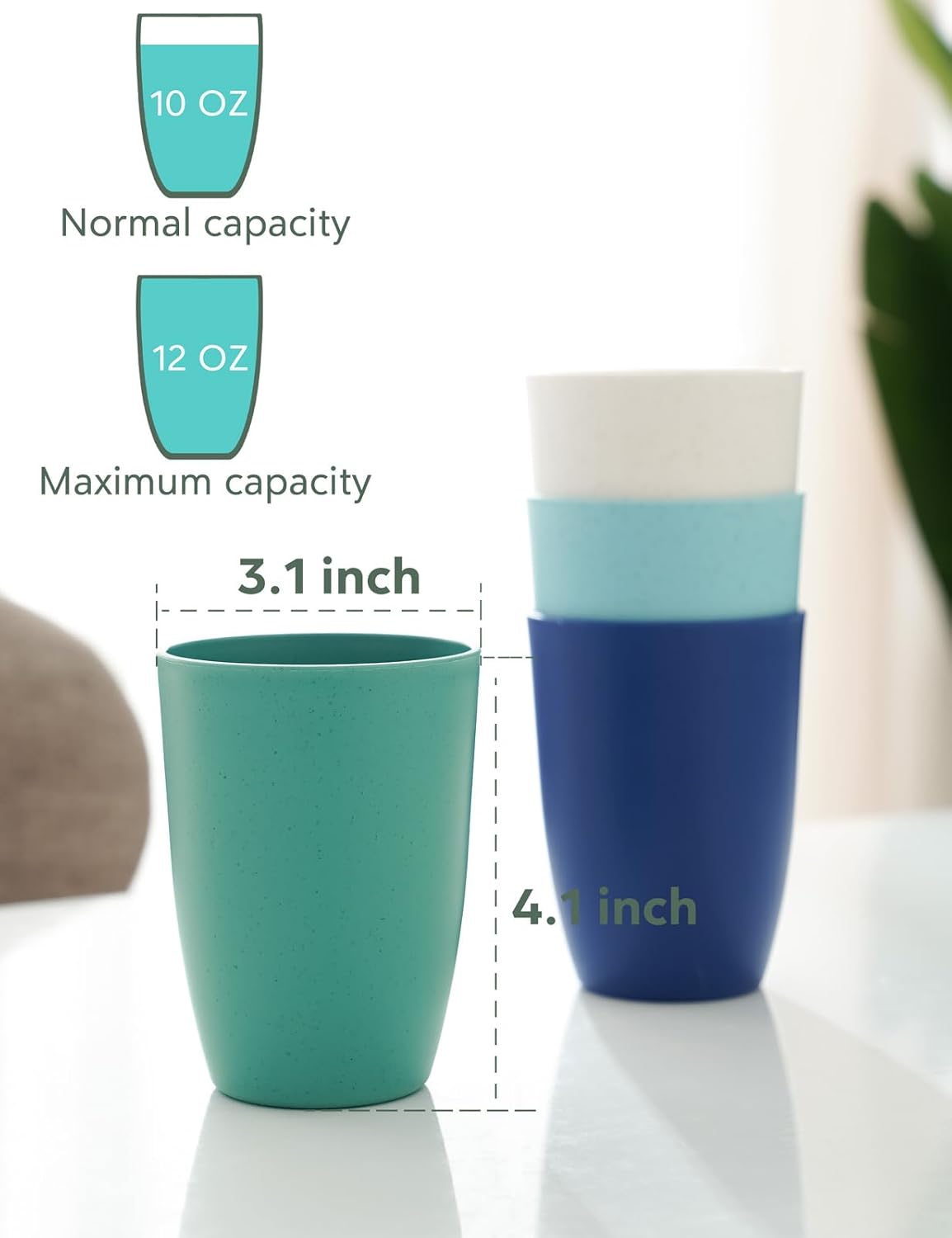 GENLGE Vasos de plástico reutilizables con pajita de trigo de 12 onzas, juego de vasos irrompibles para cocina, sin BPA y aptos para lavavajillas