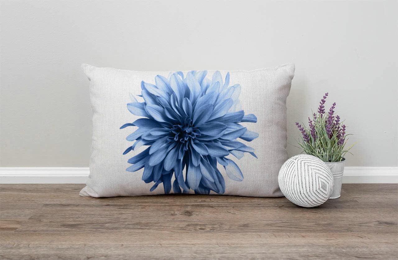 Funda de almohada decorativa rectangular rectangular con flores de dalia azul claro, 12 x 20 pulgadas