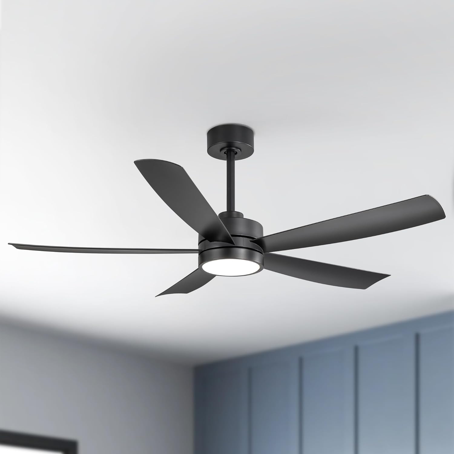 Breezary Ceiling Fans with Lights and Remote, 52″ Ceiling Fans OutdoorIndoor with 6 Speeds Reversible DC Motor and 5 Blades, Modern Black Ceiling