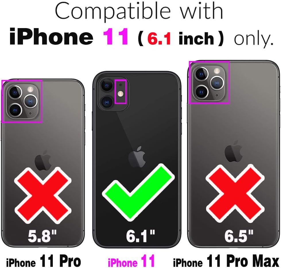 Funda de teléfono para iPhone 11 6.1 con protector de pantalla de vidrio templado, soporte de anillo con soporte de soporte, delgada, suave y