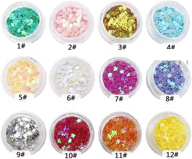 12 unidades de lentejuelas para uñas con purpurina de estrella, multicolor, purpurina gruesa, lentejuelas holográficas, Kawaii para uñas, escamas