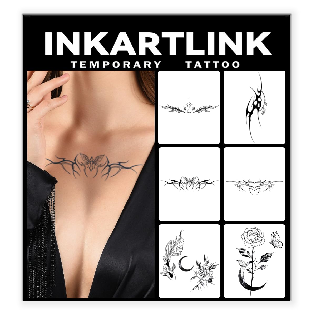INKARTLINK 6 hojas de tatuajes temporales, tatuaje semipermanente, tatuaje de alta calidad, de larga duración, resistente al agua con tinta a base