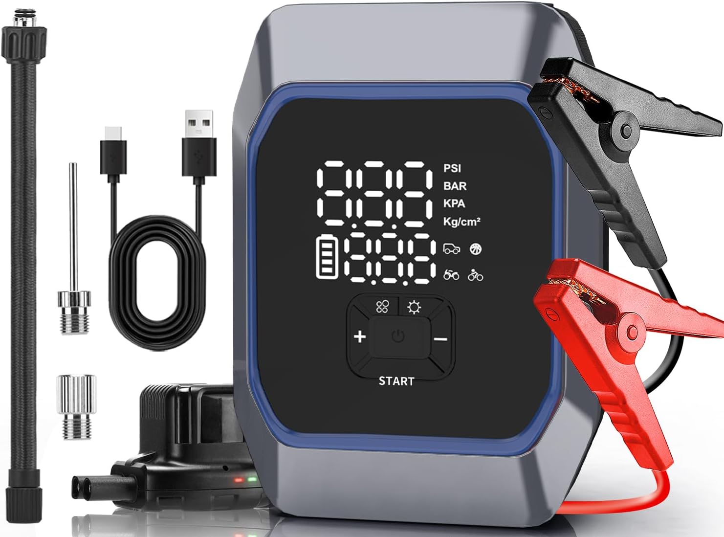 Arrancador de salto con compresor de aire, paquete de batería portátil de 2500 A (8.5 gas8.0L diesel) 160PSI 20000mAh inflador de neumáticos de