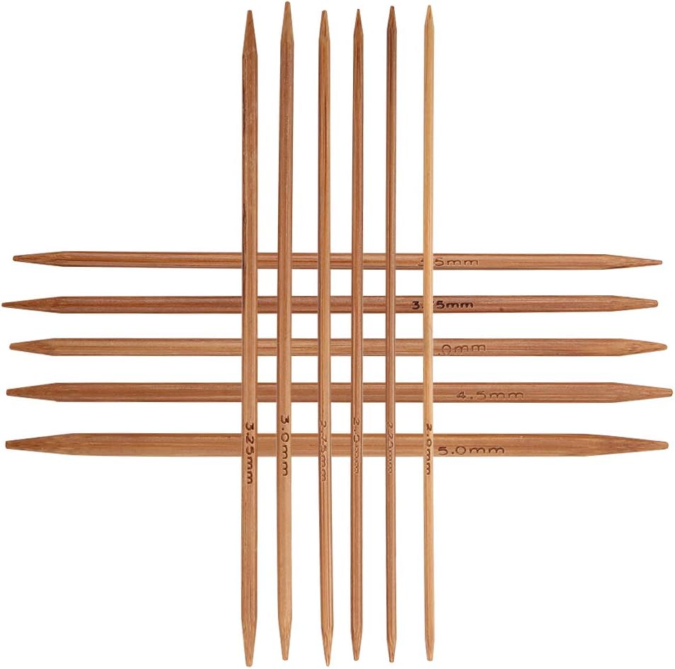 Kit de 55 agujas de tejer, 11 tamaños de agujas de tejer de doble punta de 0.079 a 0.197 pulgadas, agujas de tejer de bambú, agujas de tejer para