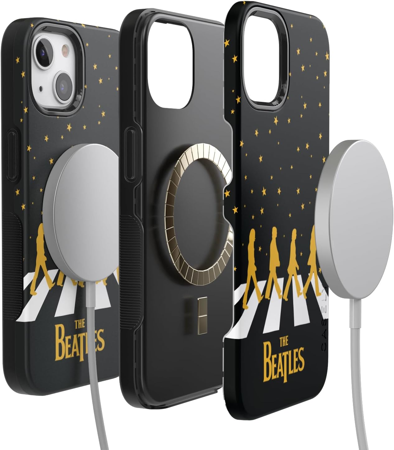 Casely Funda diseñada para iPhone 13, Beatles, paseo nocturno, imagen dual de Abbey Road, funda atrevida compatible con MagSafe