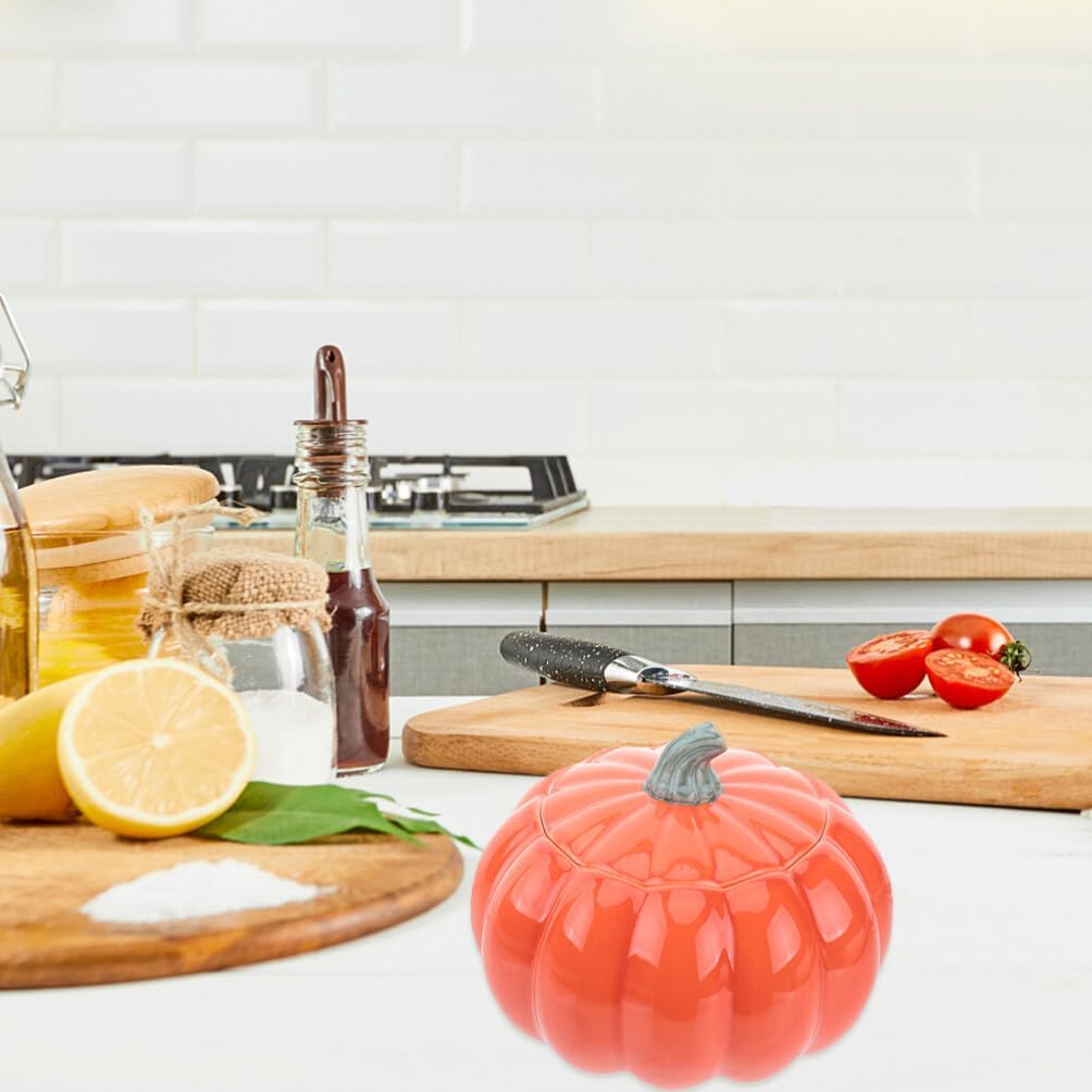 DOITOOL Cuenco de calabaza de Halloween con tapa, mini maceta de calabaza de 5 onzas, cuencos de sopa de calabaza de cerámica, mini horno naranja,