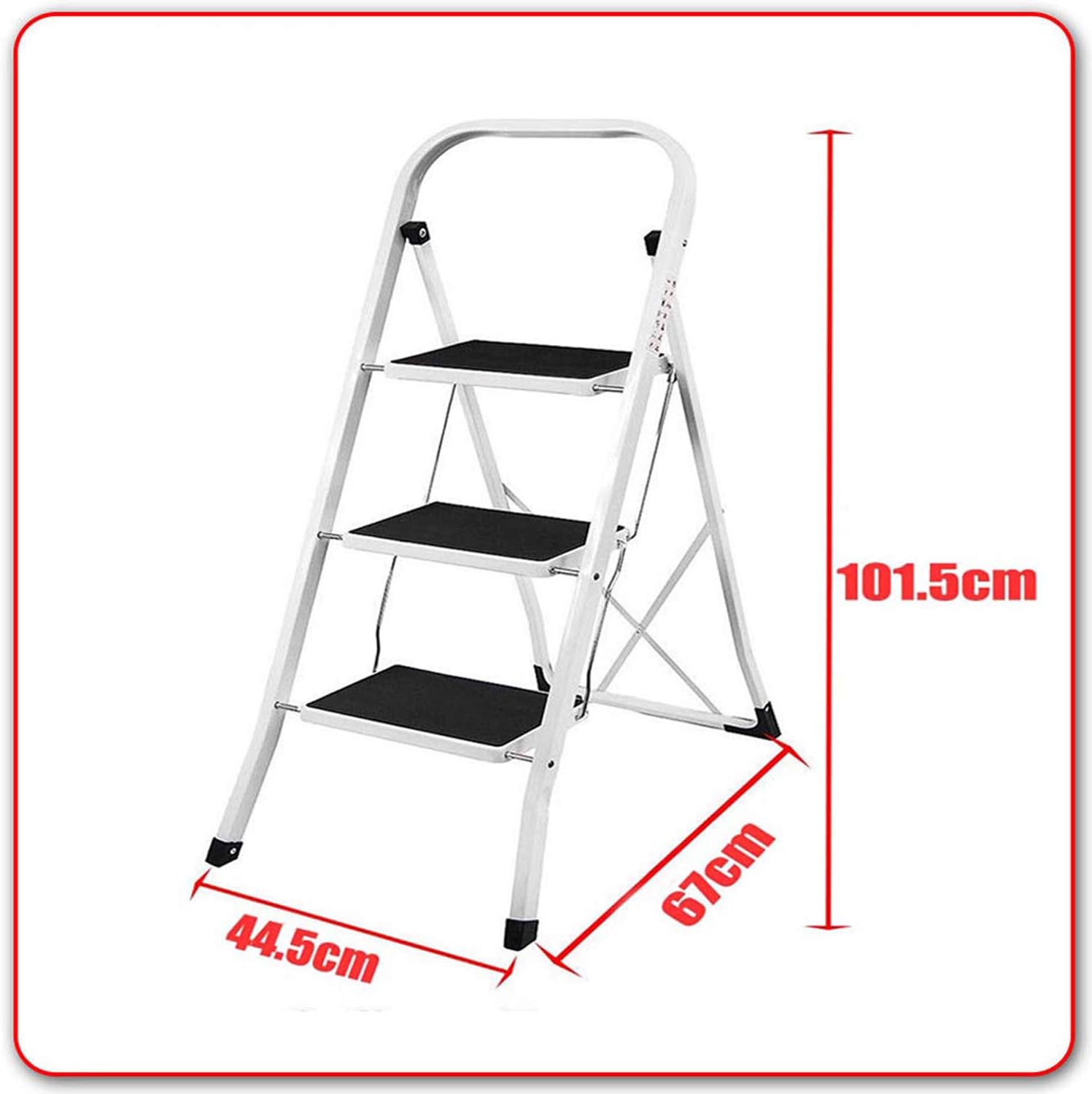 Escalera de 3 escalones con pasamanos, taburete plegable para adultos con asas y pedal ancho antideslizante, escalera plegable de acero resistente