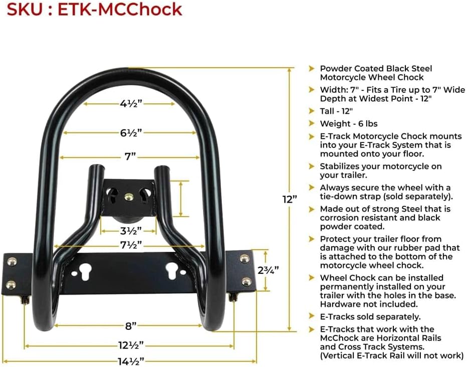 Mytee Products 7″ Rueda De Motocicleta Acero Para E-TrackX-Track System – Negro (2 Pack)