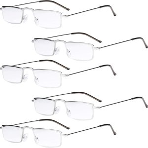 Eyekepper Paquete de 5 lentes de lectura con marco de acero inoxidable estilo medio ojo, color plateado +2.5 Eyekepper Paquete de 5 lentes de lectura con marco de acero inoxidable estilo medio ojo, color plateado +2.5