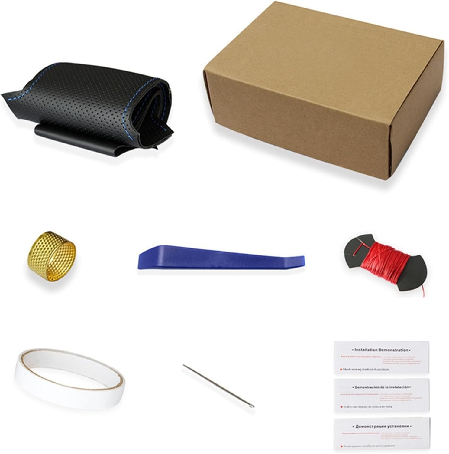 Para SsangYong Korando 2010-2019, funda para volante de automóvil, cuero genuino negro cosido a mano