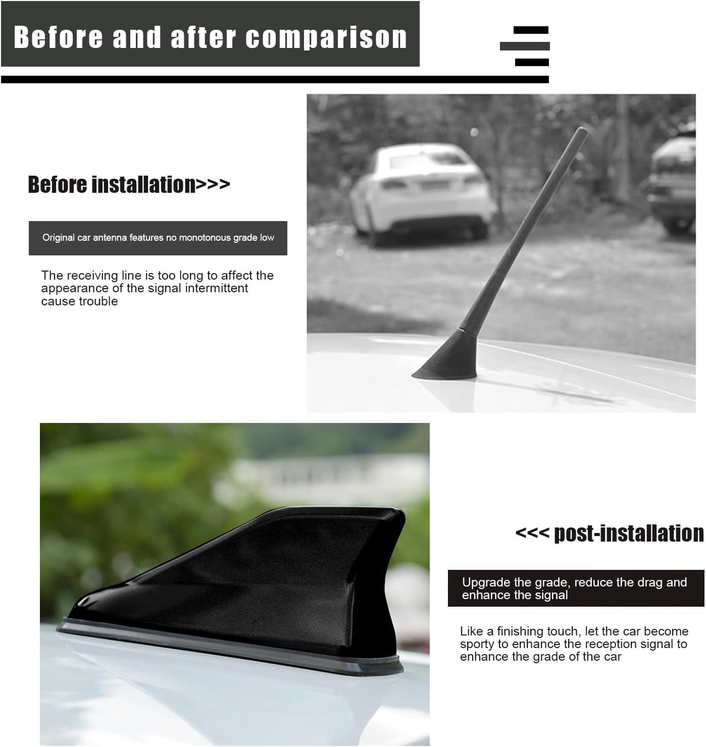1 antena de modificación de aleta de tiburón para automóvil, 6.2 pulgadas x 2.7 pulgadas x 3.0 pulgadas, antena de señal impermeable ABS con