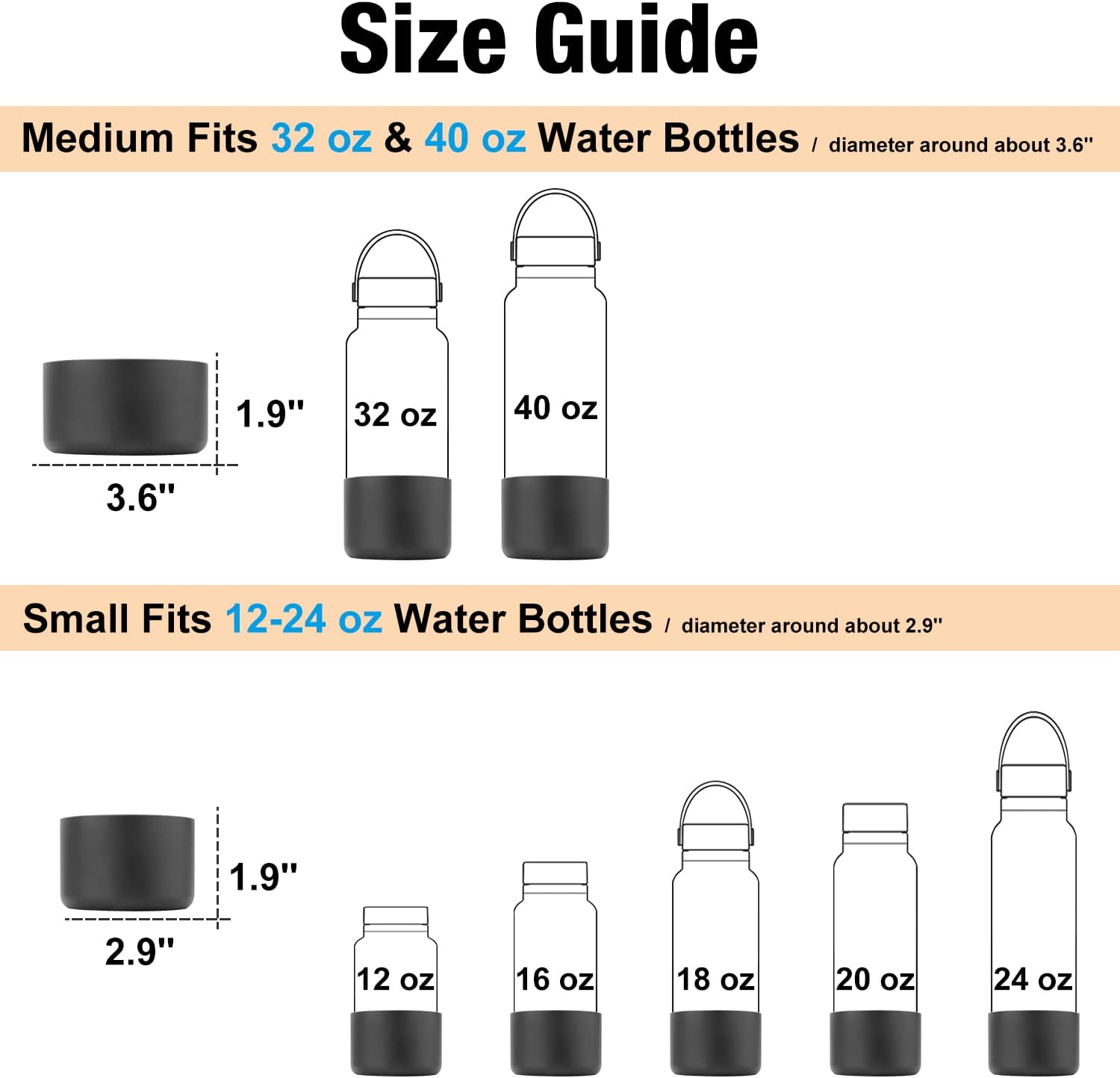 Desing Wish Funda protectora de silicona compatible con botellas de agua deportivas Hydroflask de 12-24 onzas, 32 onzas y 40 onzas, funda protectora