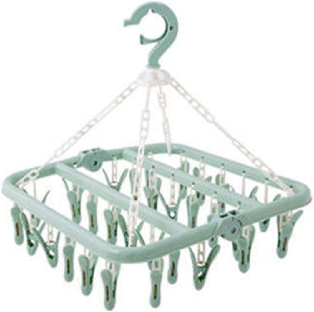 Percha de secado de ropa con 32 clips, ganchos plegables de plástico a prueba de viento para colgar toallas, ropa interior, brasieres, ropa de bebé,