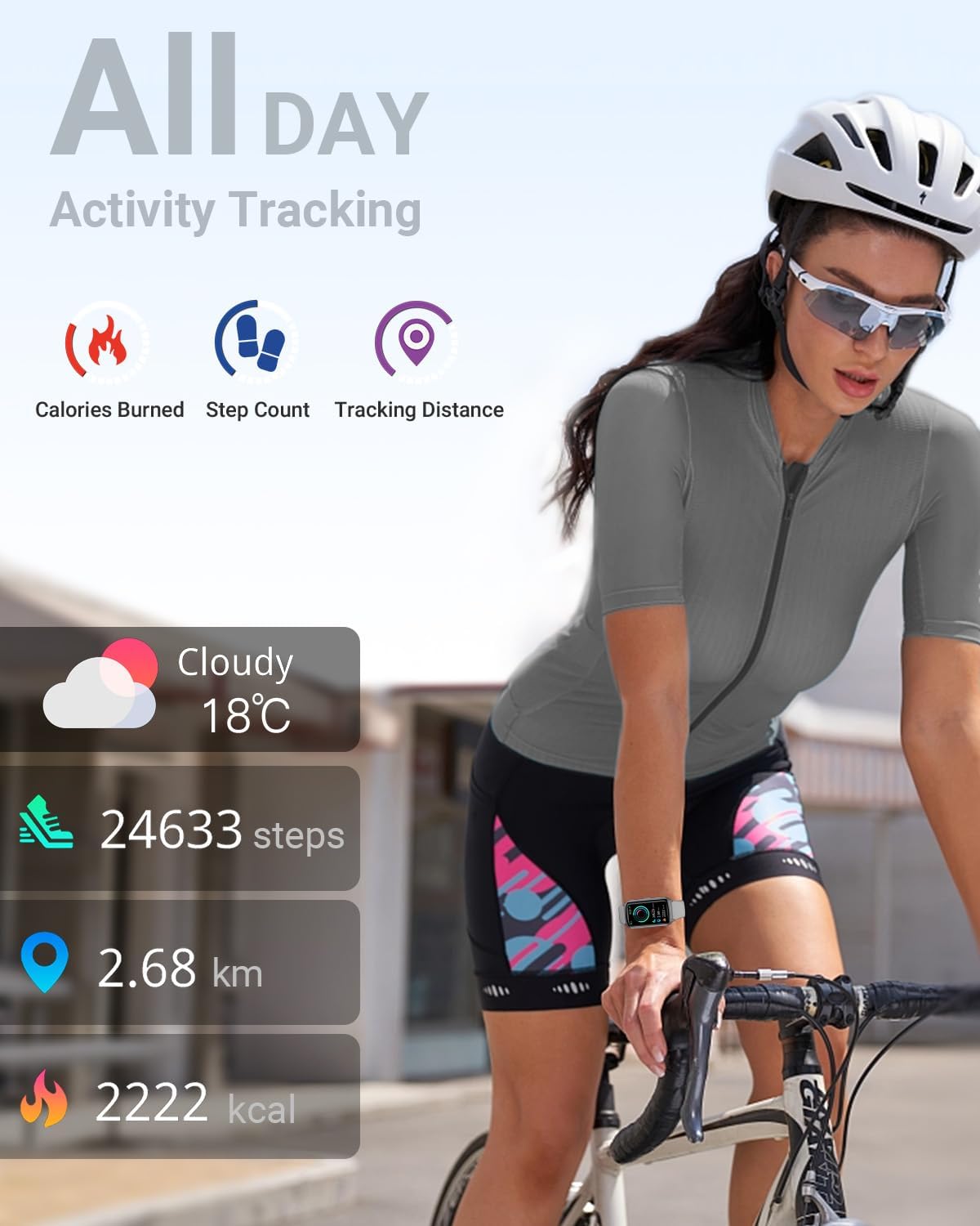 Rastreador de fitness con frecuencia cardíaca 247, oxígeno en sangre, presión arterial, monitor de sueño y estrés, rastreador de actividad