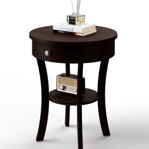 Giantex Mesa auxiliar redonda con cajón, mesa auxiliar de madera de 2 niveles con estante abierto, mesa auxiliar de sofá pequeña para espacio Giantex Mesa auxiliar redonda con cajón, mesa auxiliar de madera de 2 niveles con estante abierto, mesa auxiliar de sofá pequeña para espacio